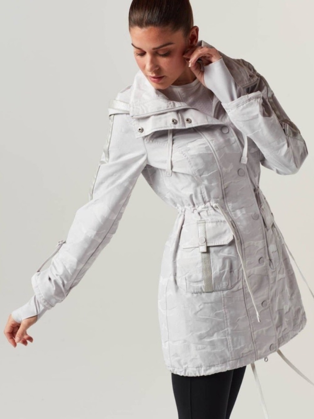 BLANK NOIR Anorak Women's White and Gray Camo Hooded Utility Jacket Coat Size M
